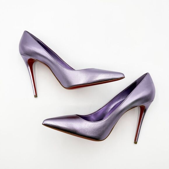 Christian Louboutin Kate 100 Metallic Leather Purple Heels EU 40 US 10 Pumps - Picture 8 of 13